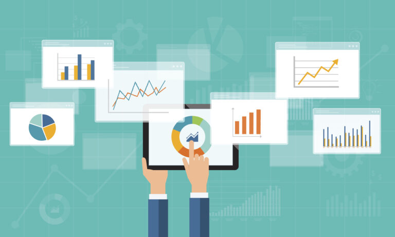 flat business analytics graph on mobile device