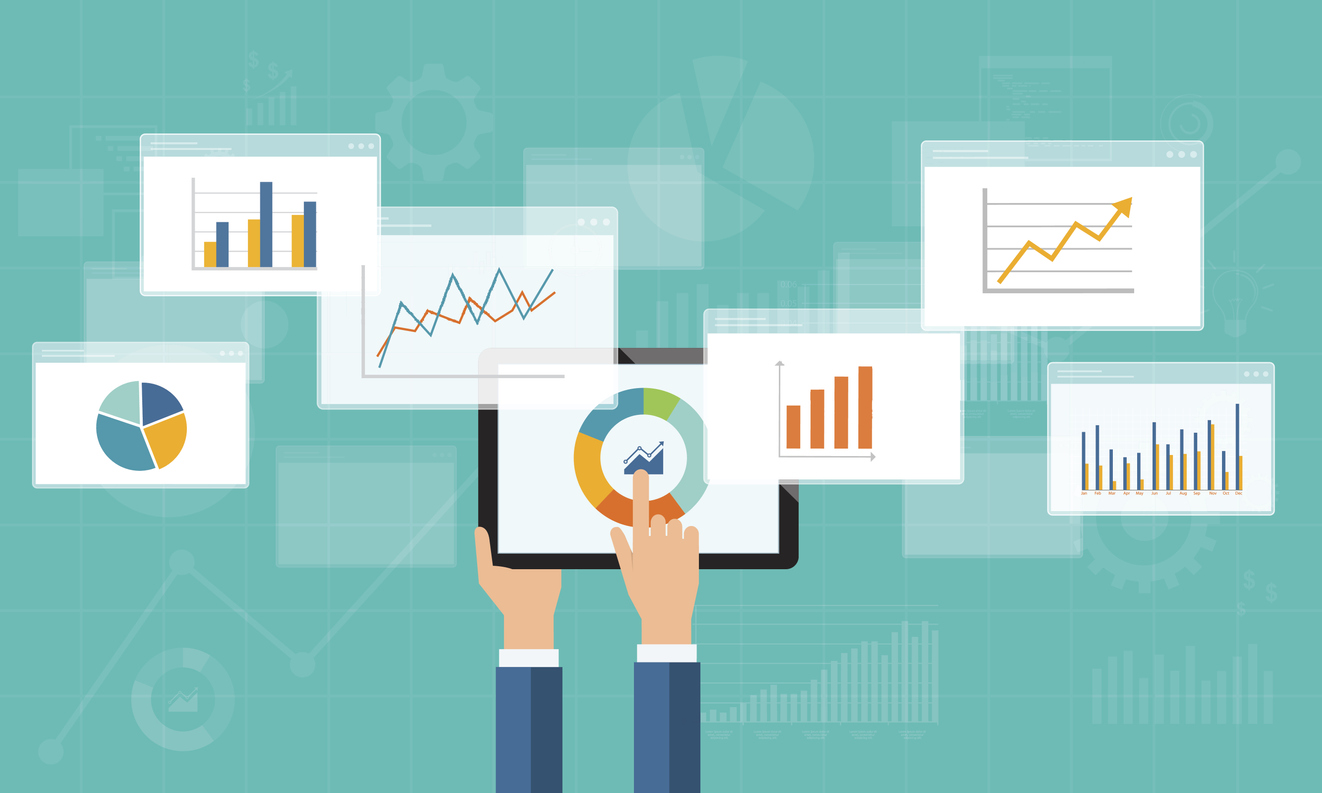 flat business analytics graph on mobile device